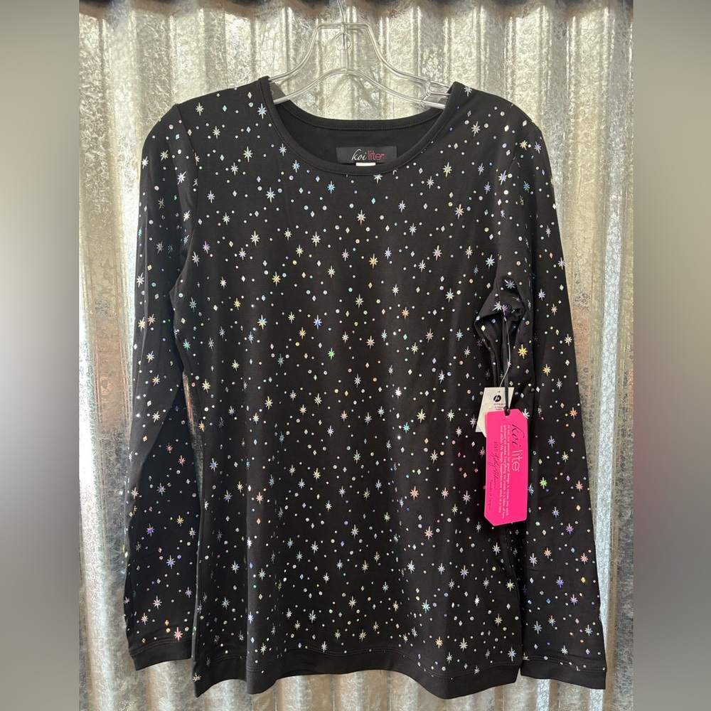 Koi Lite Black Iridescent Twinkle Long Sleeve Top-Size XS